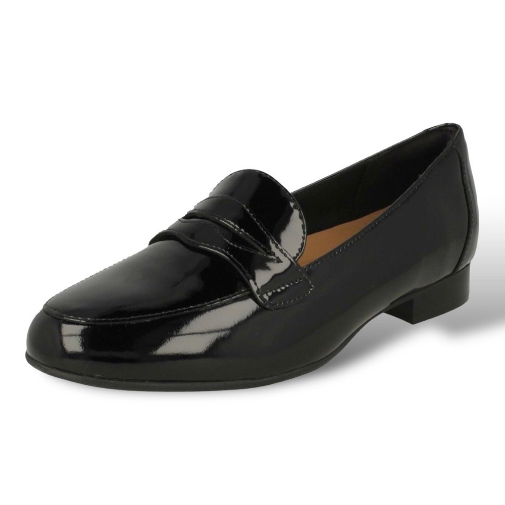 Clarks Unstructured Black Patten Leather Penny Loafer Women’s Size 8